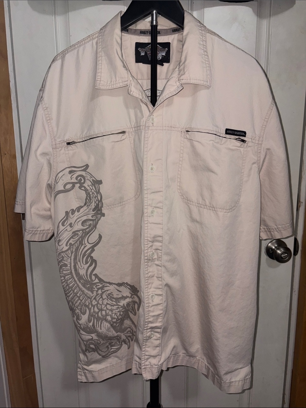 Harley Davidson Button Collared Short Sleeve Shirt with Graphic and Pockets